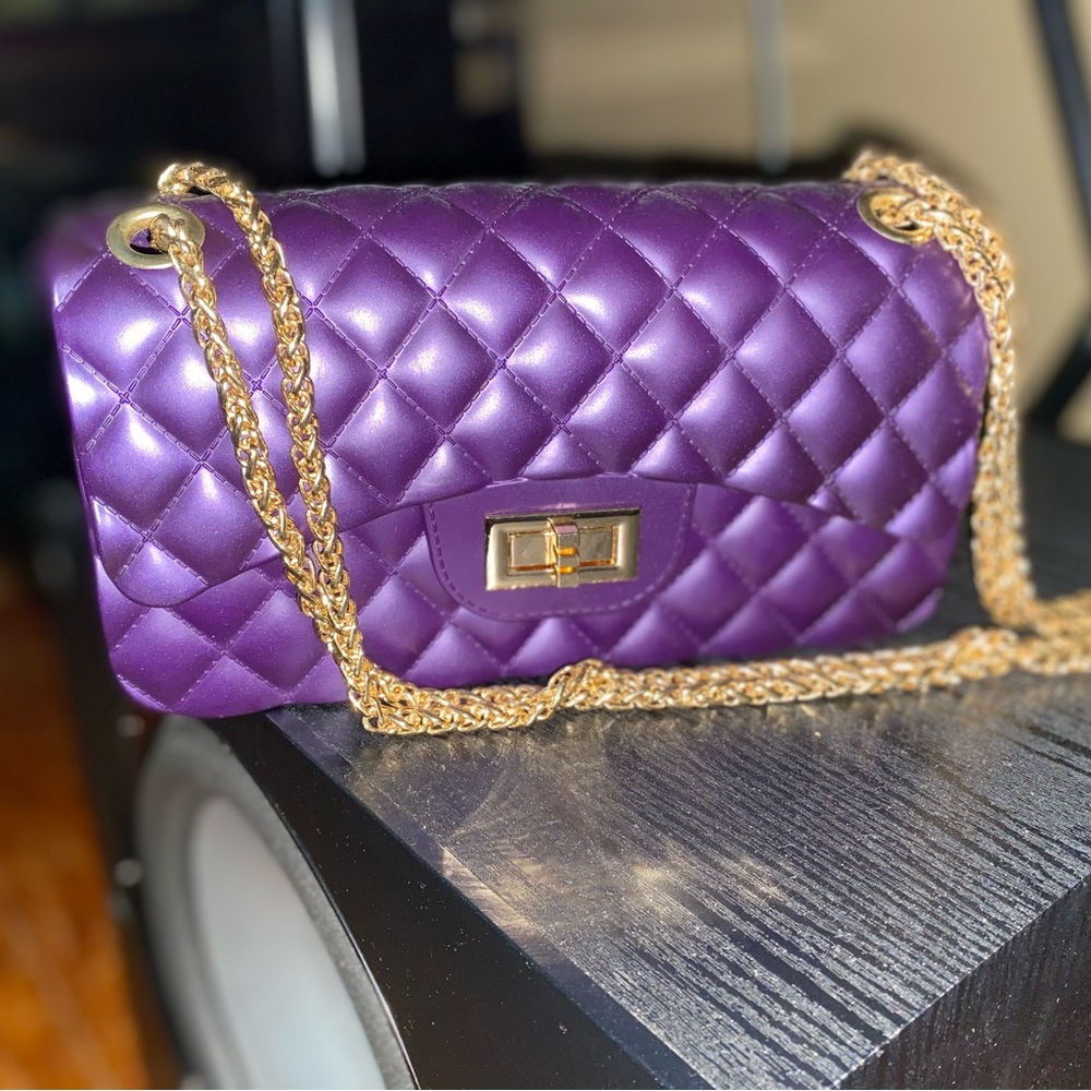 Soulfina Collection Purple Mini Quilted Bag with Chain Strap